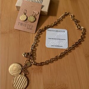 Twisted Silver Gold Necklace and Earring Set